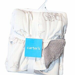 Carter's Elephants White Gray Sherpa Security Lovey Blanket 40" X 30" NEW